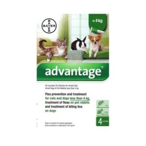 Advantage 40 Spot-On for Small Cats, Dogs & Rabbits Under 4kg - 4 Pipettes (NFA-VPS) (Feline/Canine/Rabbit)